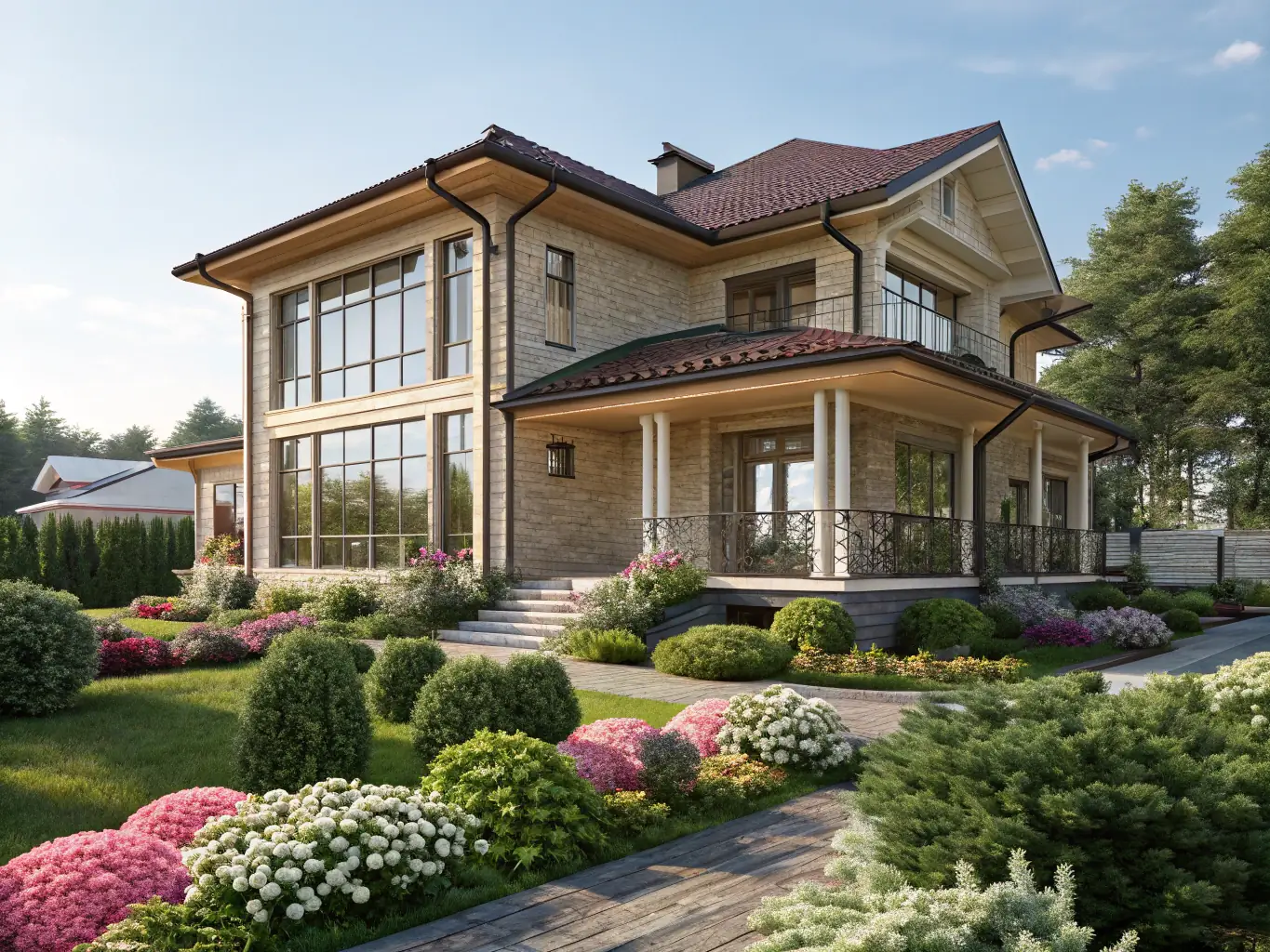 A modern home in Nichols Hills with manicured lawns and upscale landscaping, reflecting the area's affluent and sophisticated character.
